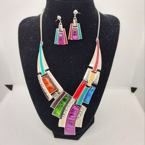 Enamel and acrylic necklace and earring set